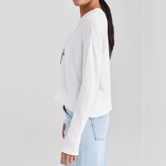 Workshop Republic Clothing Women Sz S ‘Bon Voyage’ White Cotton Knit Sweater New - Picture 4 of 16